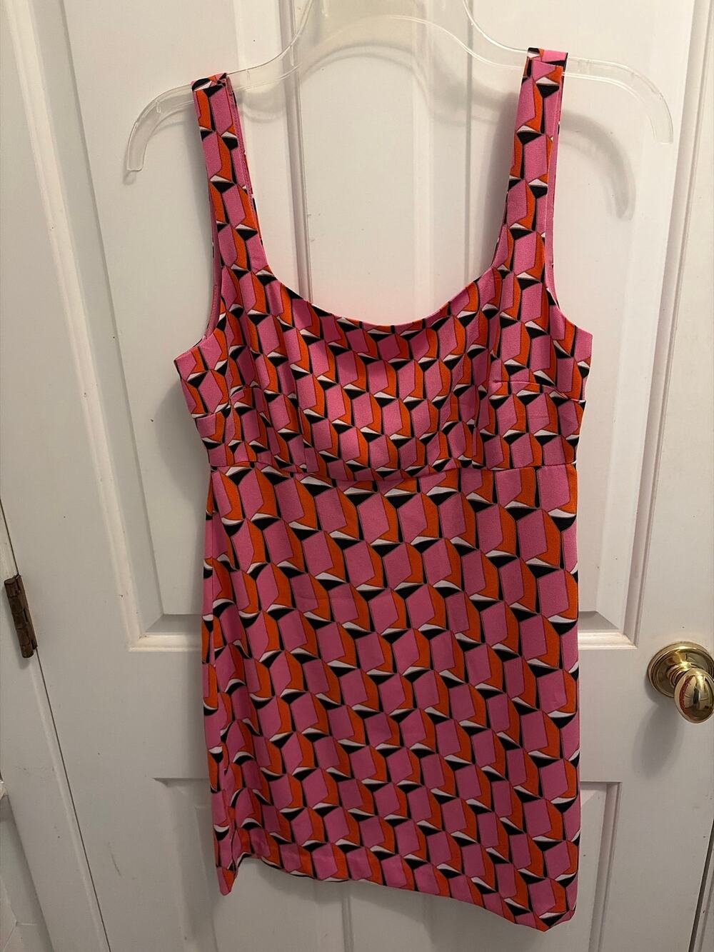 DVF Diane Von Furstenberg Pink Orange Geometric Sleeveless Mini Dress Size 4